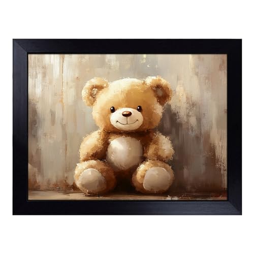 Lap Tray with Bean Bag Cushion, Teddy Bear Portrait - Handmade in the UK, Raised Wooden Edge, Padded Cushion, Heat-Resistant Wipe-Clean Surface, for Meals, Laptops and Crafts