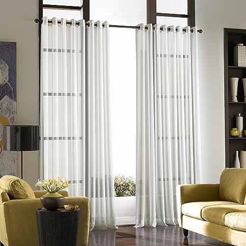 "Curtainworks 1Q804304WI Soho Voile Sheer Grommet Panel, 59 by 144"", Winter White"