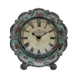 NIKKY HOME Antique Pewter Table Clock 14.8 x 6.5 x 16 CM., Green