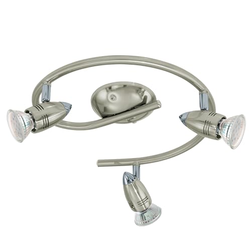 Eglo LED Ceiling Light Magnum LED, 3-Light Ceiling Fixture, Metal Spotlight, Living Room lamp in Matte Nickel, Chrome, Spots with GU10 Bulbs, Warm White, Ø 25.5 cm