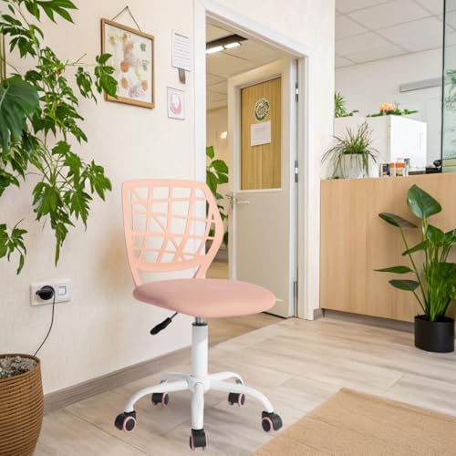 FurnitureR Reception Chairs for Office, Small Reception Chairs, Height Adjustable, 360° Selectable Wheels, Ergonomic Backrest, Breathable Fabric Seat, Pink
