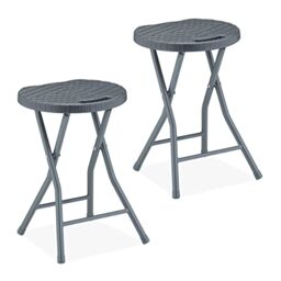Relaxdays Folding Stool, Set of 2, Rattan Design, Garden & Balcony, Foldable Outdoor Chair, HxWxD: 46 x 32 x 29 cm, Grey