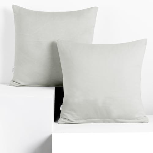 DecoKing Set of 2 Pillowcases 40 x 40 cm, Jersey Knit, 100% Combed Cotton, zip closure, color Silver, Amber