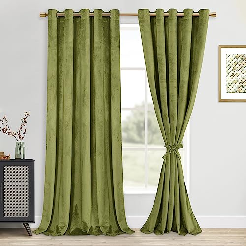 DWCN Velvet Curtains Extra Wide - Moss Green Elegant Sunlight Blocking Curtains for Living Room Thermal Insulated Noise Reducing Window Shade Panels for Interior Space Decor, W60 x L84, 2 Panels