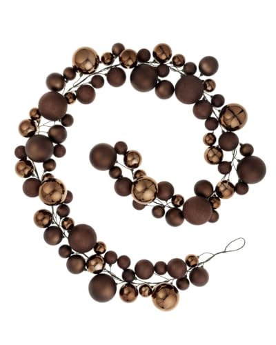 WeRChristmas Espresso Bauble Garland 9ft, Christmas Bauble Garland, Espresso Christmas Garland, Christmas Tree Garland with 84 Baubles