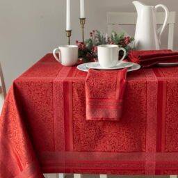 "Benson Mills Ravenna Yarn-Dyed Jacquard Tablecloth, Heavy Fabric, for Everyday, Parties, Weddings, Holidays, Winter and Christmas (60"" x 144"" Rectangle, Red)"