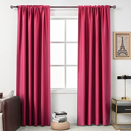 DUALIFE Hot Pink Curtains for Living Room, Raspberry, 183 cm Length Rod Pocket, Energy Saving, Thermal Insulated Room Darkening, Soundproof Curtains for Bedroom, Set of 2 Panels (Hot Pink 54 x 72 cm)