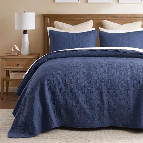 "Madison Park All Season, Lightweight Coverlet Bedspread Bedding Set, Matching Shams, Microfiber, Navy, King(120""x118"")"