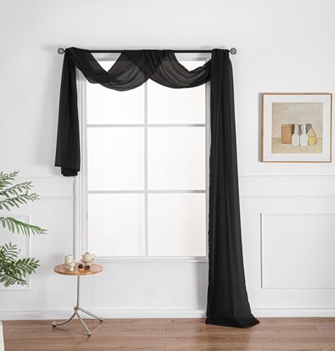 "WPM WORLD PRODUCTS MART Drape/Panels/Scarves/Treatment Beautiful Sheer Voile Window Elegance Curtains Scarf for Bedroom & Kitchen Fully Stitched and Hemmed (Black, 38"" Inch x 216"" Inch)"