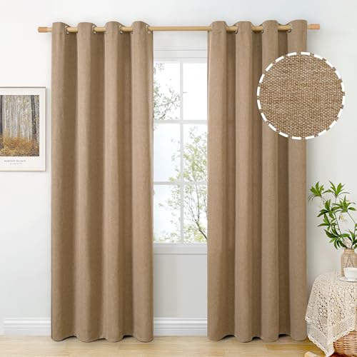 BGment Burlap Tan Linen Curtains for Living Room 84 Inch Length 2 Panels - Farmhouse Thick Window Drapes Camel Privacy with Grommet Light Filtering No See Through for Bedroom, 52 X 84 Inch