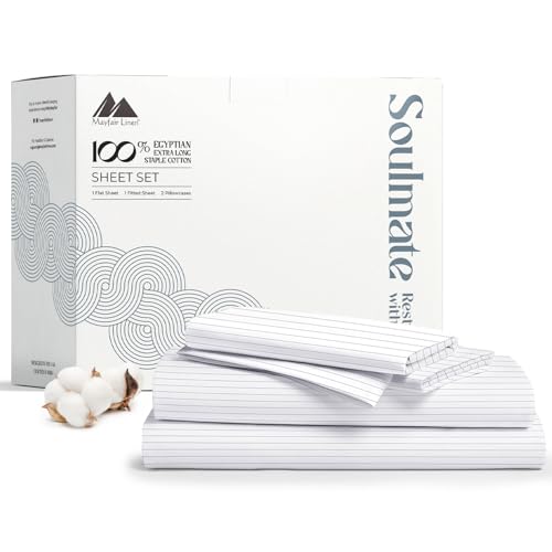 100% Cotton Printed Bed Sheets - Pinstripe - Lightgrey Printed California King Sheet Set - Hotel Luxury 500TC Sateen Weave Bedsheets - Deep Pockets, Breathable & Cooling Sheets For Cali Kings Size Bed
