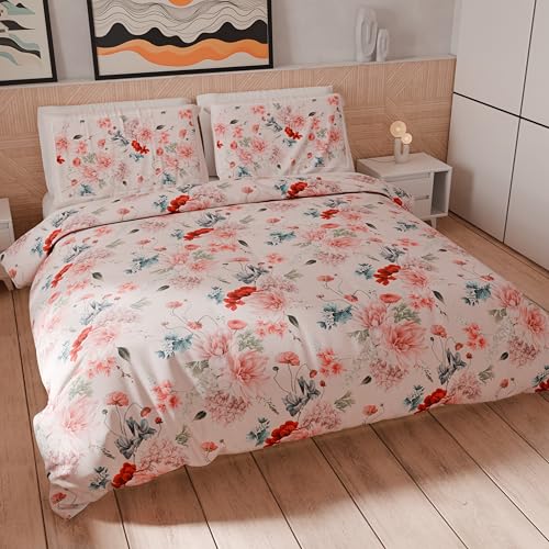 PETTI Artigiani Italiani - Double Duvet Cover Set 240 x 220 cm (2 Pillowcases 50 x 80 cm Included), Microfibre Duvet Cover Set with Digital Floral Print 19 03 - Made in Italy
