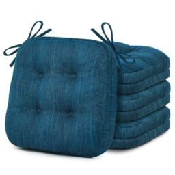 Shinnwa Chair Cushions for Dining Chairs 4 Pack, Tufted Memory Foam Kitchen Seat Cushions, Non-Slip Chair Pads with Ties, 16.5” x 16.5” x 4”, Navy Blue, Set of 4