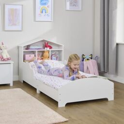 Liberty House Toys Kids White Toddler Bed with Bookcase