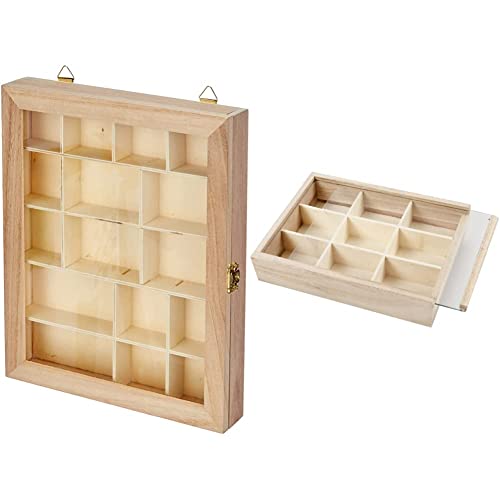 Artemio Display case, Wood, Beige, 23 x 28 x 4 cm & CREATIV 57454 1-Piece 17 x 13 cm Wooden Small Display Box Empress Tree
