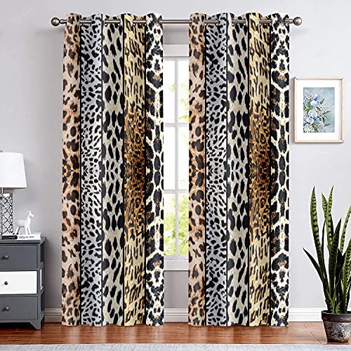 "BSPPTI Wild Animals Print Curtain, Room Darkening Thermal Insulated Blackout Leopard Boa Window Drapes with Grommets for Living, Dining, Bedroom, 42""x 84"", Set of 2 Panels, CLLSSP6"
