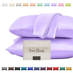 Elegant Comfort Silky and Luxurious 2-Piece Satin Pillowcase Set for Healthier Skin and Hair, Hidden Zipper Closure and Beautifully Packaged, Satin Pillowcase Set, King, Lilac