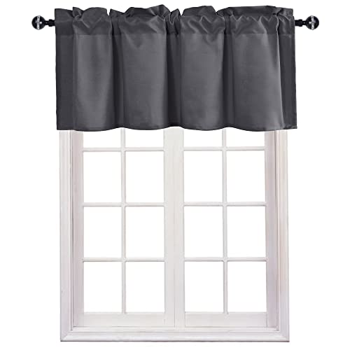 JIUZHEN Valance Curtains for Kitchen/Living Room/Basement/Bathroom Window, Thermal Insulated Short Rod Pocket Curtain Panels, Dark Grey, 42 x 18 Inches, 1 Panel