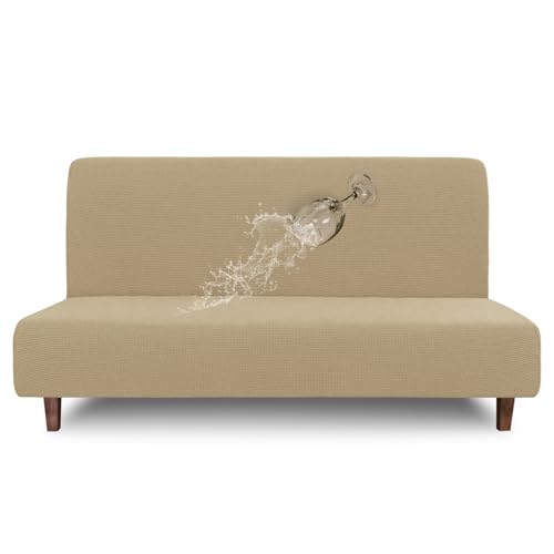 Easy-Going 100% Waterproof Futon Cover, Dual Waterproof Couch Cover for Futon, Stretch Jacquard Sofa Cover, Leakproof Furniture Protector for Kids, Pets, Dog and Cat, Sand
