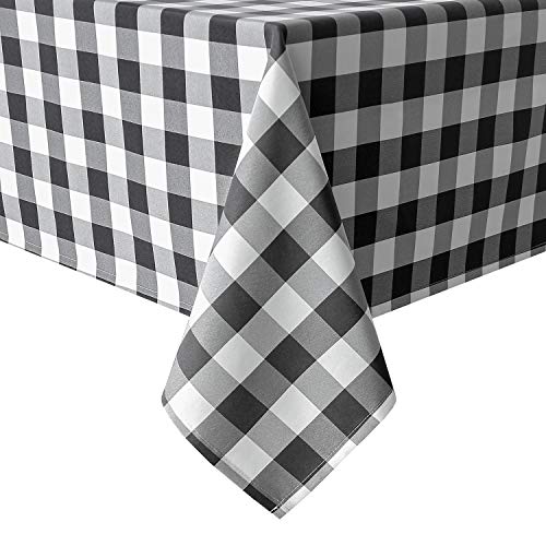 Hiasan 60 x 140 Inch Checkered Tablecloth Rectangle - Waterproof and Wrinkle Resistant Table Cloth for Picnic, Dinner and Party, Washable Polyester Fabric, Black and White Gingham Pattern