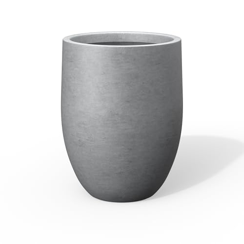 "Kante Planter, Concrete, Gray, 21.7"" H - Rubber Plug for Indoor, Drainage for Garden, All-Weather Cement Tree Pot, Handcrafted, Anti-Frost & UV, Modern Home Decor"