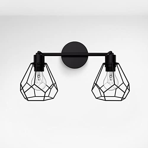 EMKE Industrial Wall Light, Black Diamond Lampshade Retro Wall Sconces, Indoor E27 Vintage Lighting for Living Room, Bedroom, Kitchen and Hallway (Without Bulb)