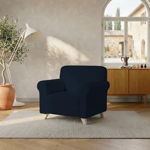 Italian Bed Linen LESLIE Elastic and Extendable Sofa Cover, Dark Blue 1 Seater