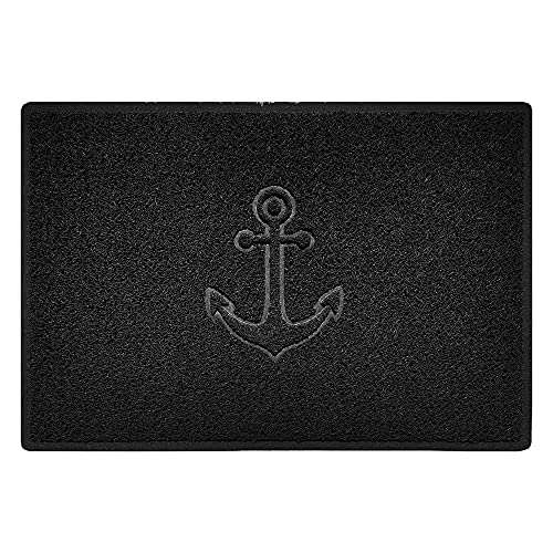 Nicoman Anchor Embossed Shape Door Mat Dirt-Trapper Washable Barrier Doormat-(Use Indoor or Sheltered Outdoor)-(90x60cm/3x2ft,Large) Black