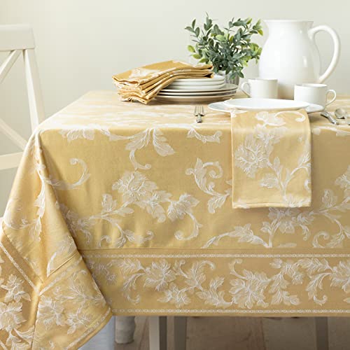 "Benson Mills Harmony Scroll Woven Damask Fabric Tablecloth, Everyday, Parties, Special Occasions, Weddings and Holiday Table Cloth (60"" X 120"" Rectangular, Gold)"