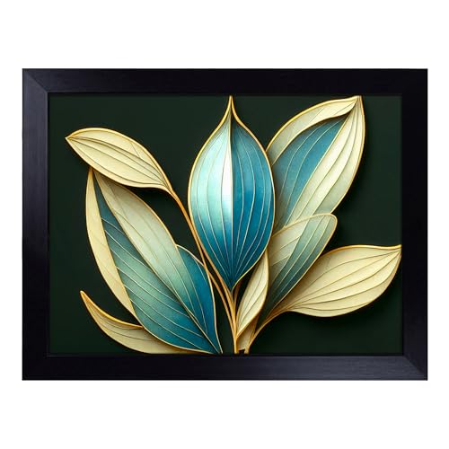 Lap Tray with Bean Bag Cushion, Art Deco Plant Leaf - Handmade in the UK, Raised Wooden Edge, Padded Cushion, Heat-Resistant Wipe-Clean Surface, for Meals, Laptops and Crafts