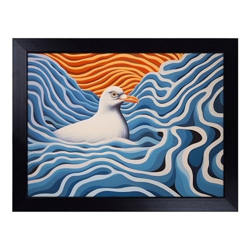 Lap Tray with Bean Bag Cushion, Seagull Op Art - Handmade in the UK, Raised Wooden Edge, Padded Cushion, Heat-Resistant Wipe-Clean Surface, for Meals, Laptops and Crafts