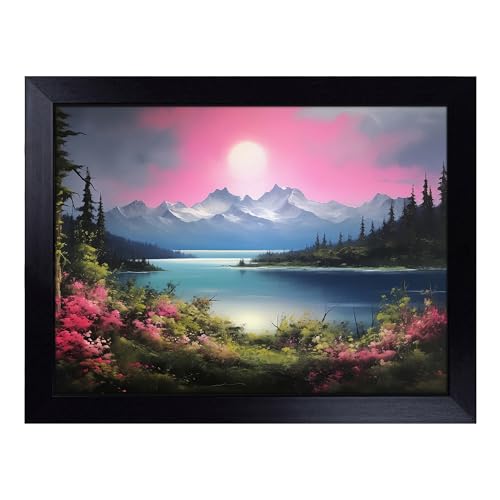 Lap Tray with Bean Bag Cushion, Lake Photograph 8K - Handmade in the UK, Raised Wooden Edge, Padded Cushion, Heat-Resistant Wipe-Clean Surface, for Meals, Laptops and Crafts