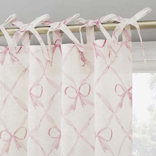 "Sun Zero Romy Generation Lattice Bows Sheer Tie Top Curtain Panel, 50"" x 84"", Pink"