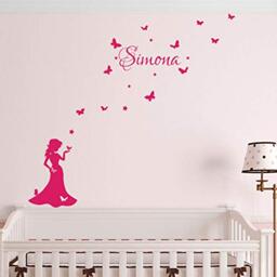 Personalised Name Stickers - Personalised Name Sticker - Wall Decoration Children's Room - 2 Sheets of 30 x 20 cm and 40 x 30 cm - Fuchsia