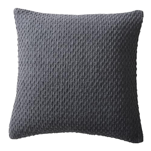 Drift Home Charcoal Cushion 43x43cm – Recycled Cotton – Textured Woven Throw Pillow with Insert – Sustainable Sofa Cushion – Decorative Square Scatter – Matching Throw Available