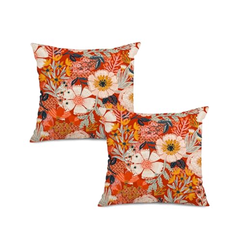 Jartinle Boho Floral Outdoor Pillow Covers 18x18 Waterproof Set of 2 Blooming Flowers Accent Porch Cushion Covers for Patio Furniture