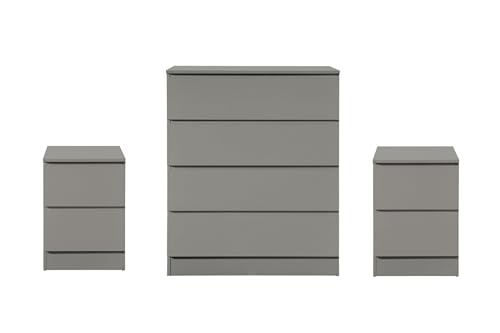 Birlea Grey 3 Piece Furniture Set Chest of Drawers Bedside Tables Oslo