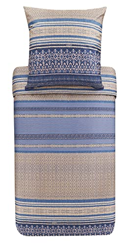 Bassetti Roccaraso B1 9323441 Bed Linen Set Cotton Mako Satin in Blue 2-Piece with Zip Closure 200 x 200 cm / 80 x 80 cm