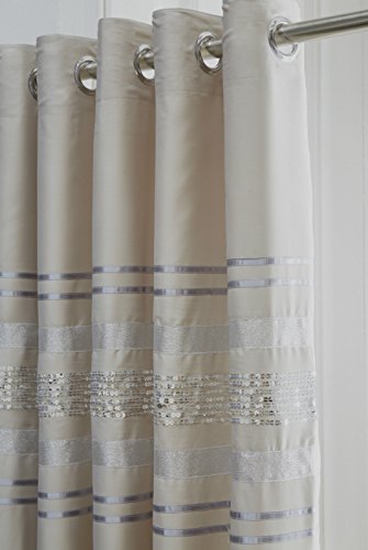Broadway Modern Sequined Design Eyelet Ring Top Fully Lined, Pair of Curtains, 66 x 72 inch, Polyester, Beige, 36.3x26.5x4.9 cm