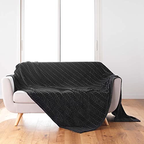 Douceur d'Intérieur, Arya Blanket 180 x 220 cm Black Flannel Relief Plain Arya
