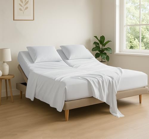 "Cottingon 4 Piece Flex Head King Sheet Set, Top 34 Inch Split Sheets for Sleep Number Adjustable Beds, Soft Breathable 100% Egyptian Cotton, Fits Upto 16"" Deep Mattress 78""X80""+ 34"", White"