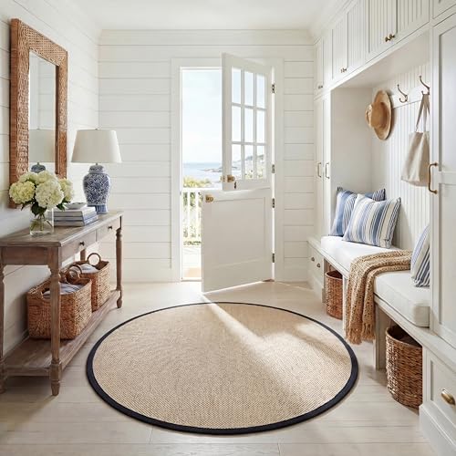 Safavieh Natural Fiber Rug for Living Room, Dining Room, Bedroom - Natural Fiber Collection, Short Pile, in Natural and Black, 183 x 183 cm