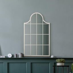 "MirrorOutlet The Arcus - White Metal Framed Modern Arched Wall Mirror 41"" X 24"" (104CM X 62CM) Black. 2cm Wide Frame and 3cm Deep."