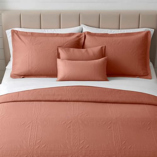 Clara Clark Quilts Twin Size - All Season Bedspread Coverlet Set, Pinsonic Weave Lightweight Bedding Set - 5 Piece Twin Quilt Set with Pillow Shams, Bali Blush - Twin Grid