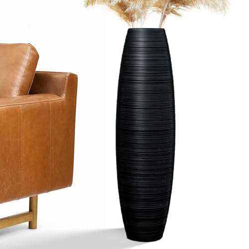 Tall Floor Vase, 27.5 inches (70cm, 2.3FT) Tall Large Floor Vase, Sturdy, Luxury, Textured, Vessel for Decorative Branches Dried Flowers, Tall Vase for Decor, Resin Black