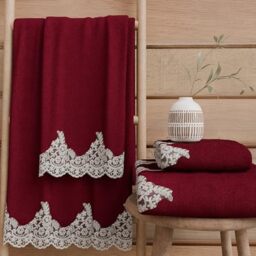 PETTI Artigiani Italiani - 100% Cotton Terry Bath Towels, 1+1 Towel Set, 2 Pieces, 1 Face Towel and 1 Hand Towel, Burgundy