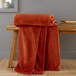 Catherine Lansfield Raschel Velvet Touch 130x170cm Blanket Throw Burnt Orange