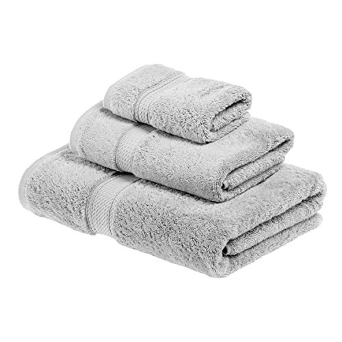 Superior Solid Egyptian Cotton Towel Set, Hand Towel 20” x 30”, Bath Towel 30” x 55”, Washcloth 13” x 13”, Silver, 3-Pieces
