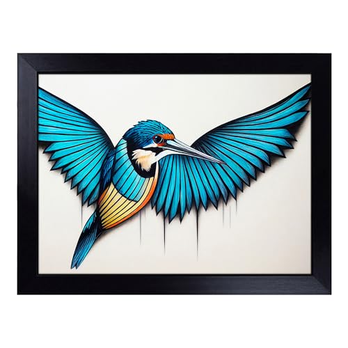 Lap Tray with Bean Bag Cushion, Alluring Kingfisher Bird - Handmade in the UK, Raised Wooden Edge, Padded Cushion, Heat-Resistant Wipe-Clean Surface, for Meals, Laptops and Crafts