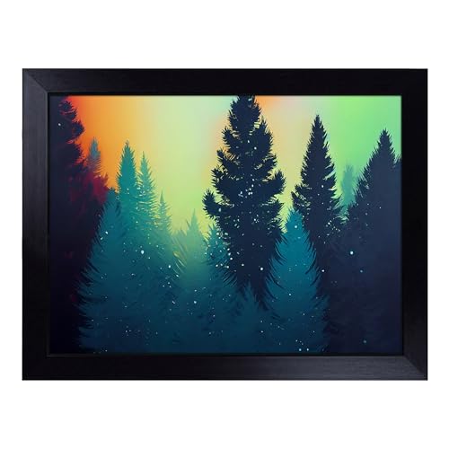 Lap Tray with Bean Bag Cushion, Pine Tree Forest Splash - Handmade in the UK, Raised Wooden Edge, Padded Cushion, Heat-Resistant Wipe-Clean Surface, for Meals, Laptops and Crafts